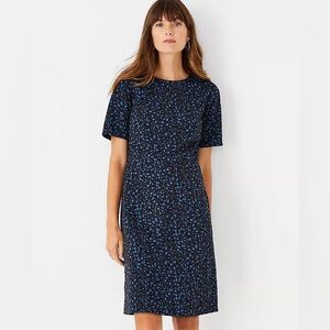 NWOT Ann Taylor Petite Animal Print Seamed Flare Dress Blue